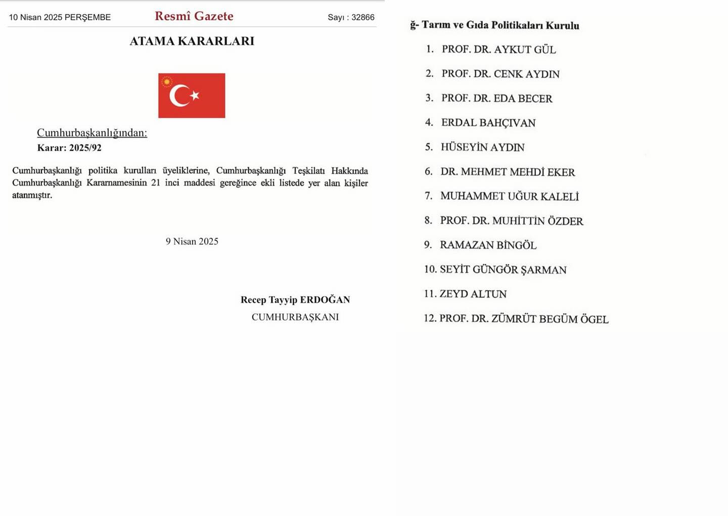 Zeyd Altun, Cumhurbaşkanlığı Tarım ve Gıda Politikaları Kurulu Üyesi Oldu