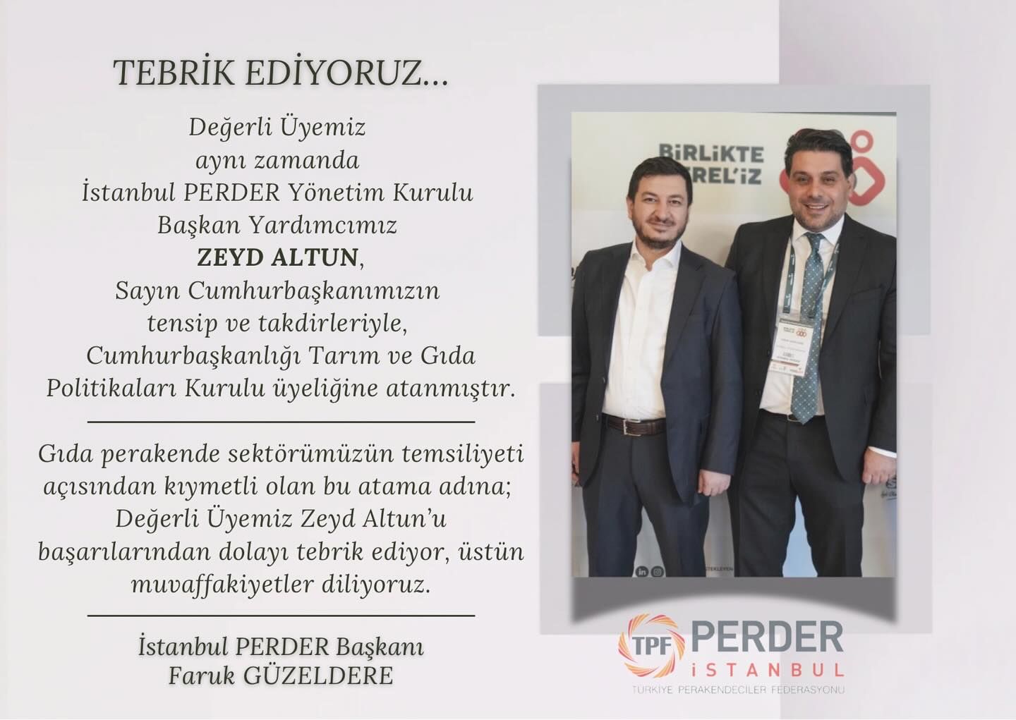 Zeyd Altun, Cumhurbaşkanlığı Tarım ve Gıda Politikaları Kurulu Üyesi Oldu